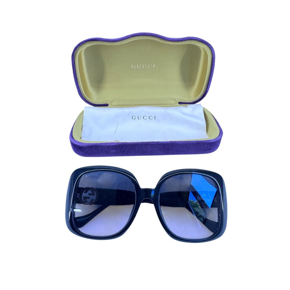 Gucci GG1020SA Oversized Square Sunglasses Black Dark Lenses Gold Logo summer